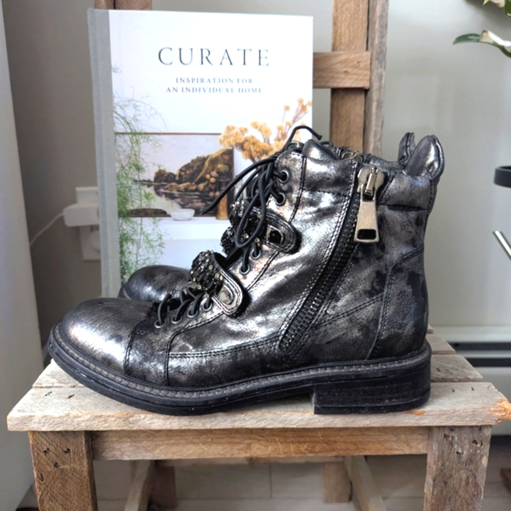 Combat Moto Boots with Distressed Finish By Mimosa (Browns)
